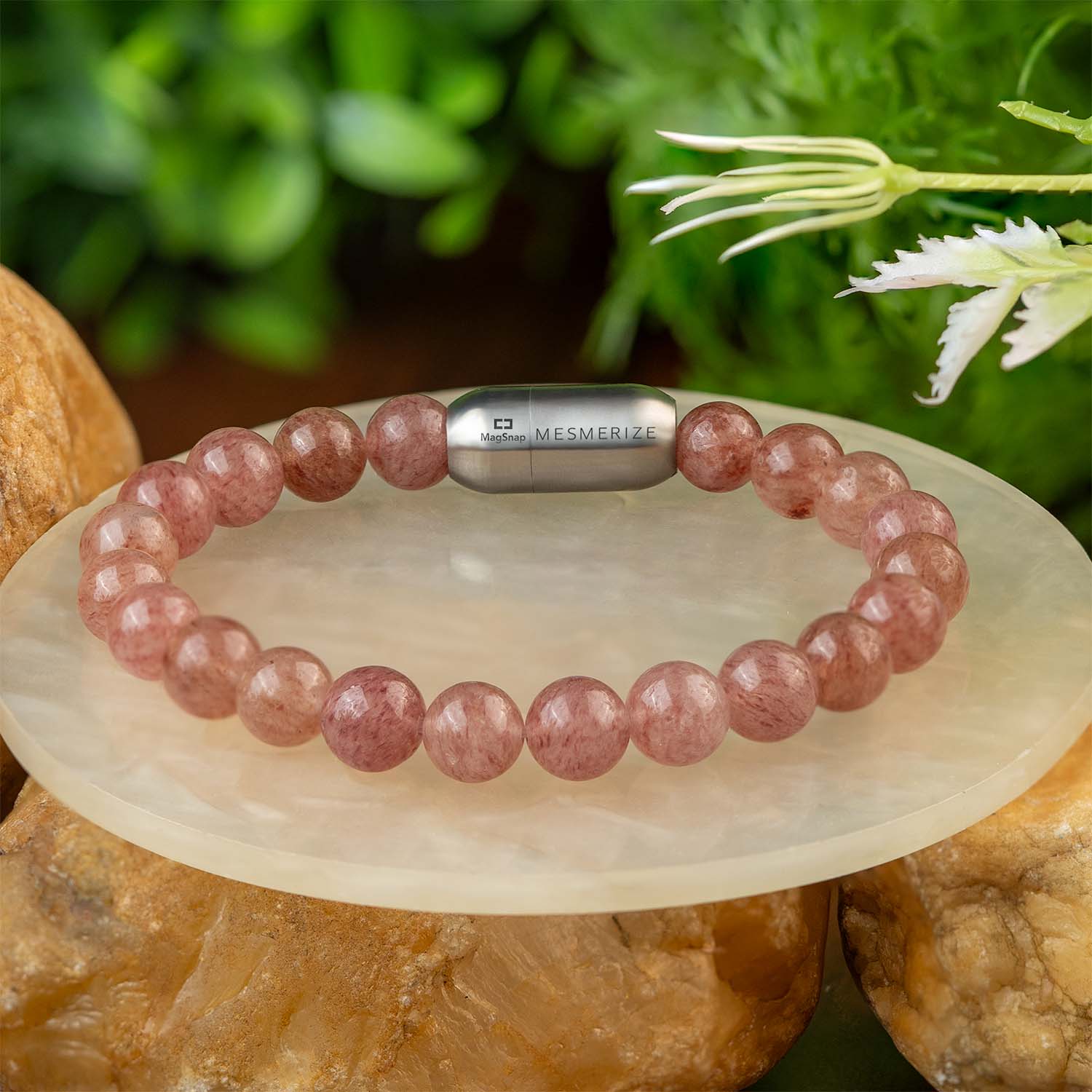 Soulful Strawberry Quartz Natural Stone Bracelet with MagSnap