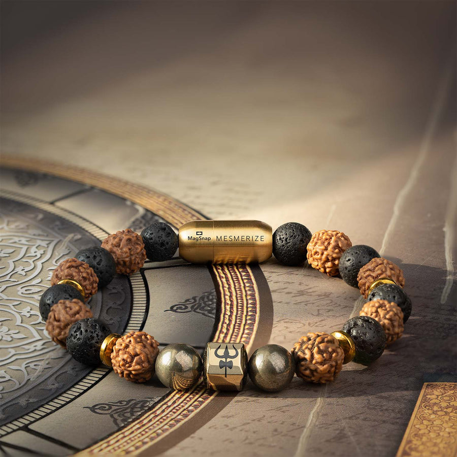 Spiritual Rudraksh Pyrite Trishul Bracelet