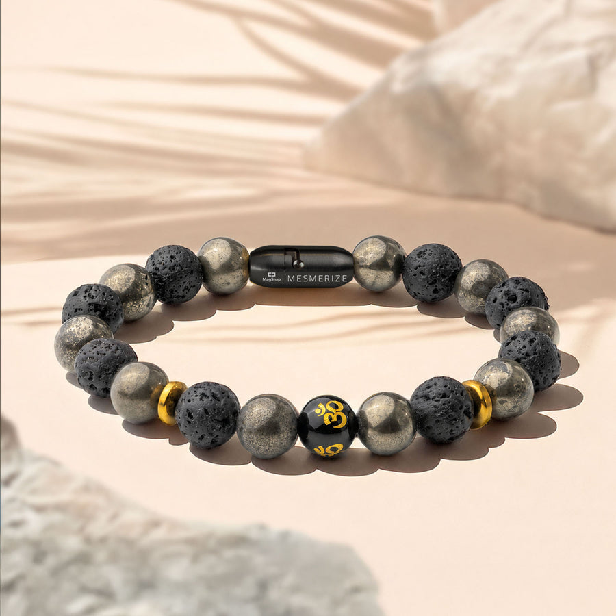 Spiritual Pyrite Natural Stone OM Bracelet