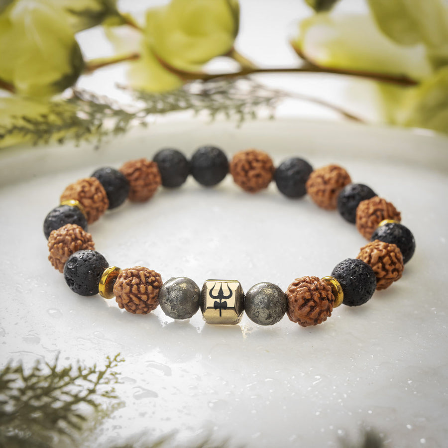 Spiritual Rudraksh Pyrite Trishul Bracelet