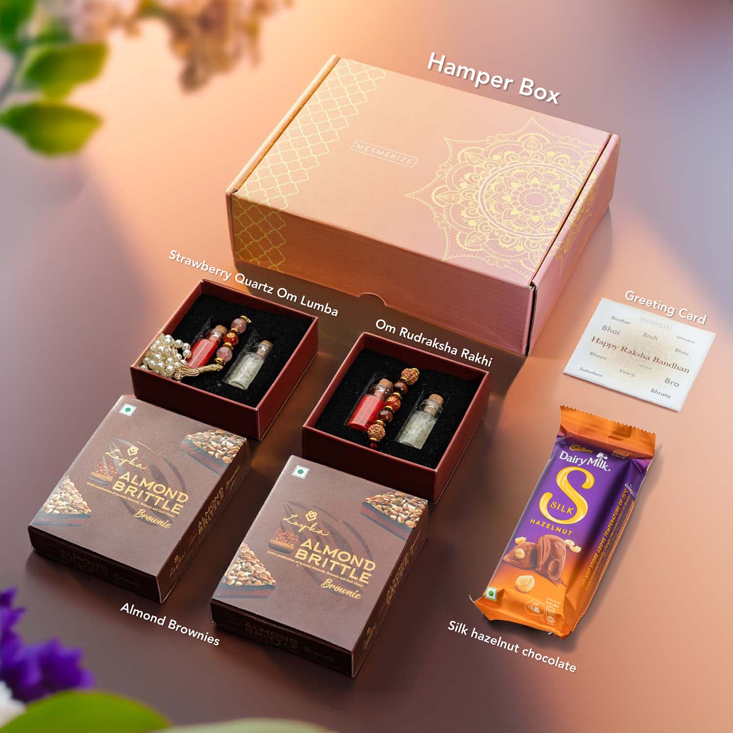 Harmony Strawberry Quartz Om Lumba Sister Rakhi Deluxe Couple Hamper