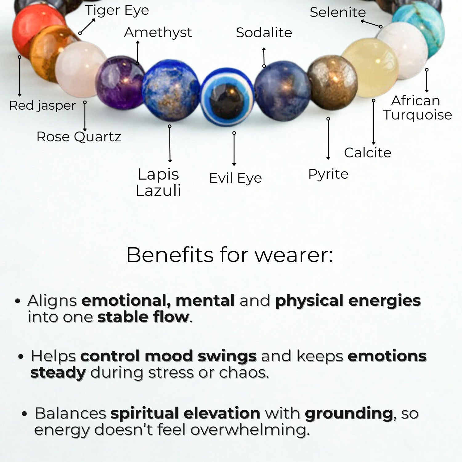 Super 11 Chakra Evil Eye Natural Stone Bracelet with MagSnap 4 by