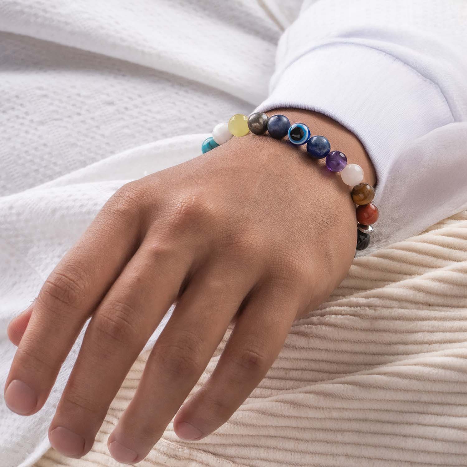 Super 11 Chakra Evil Eye Natural Stone Bracelet with MagSnap 4 by
