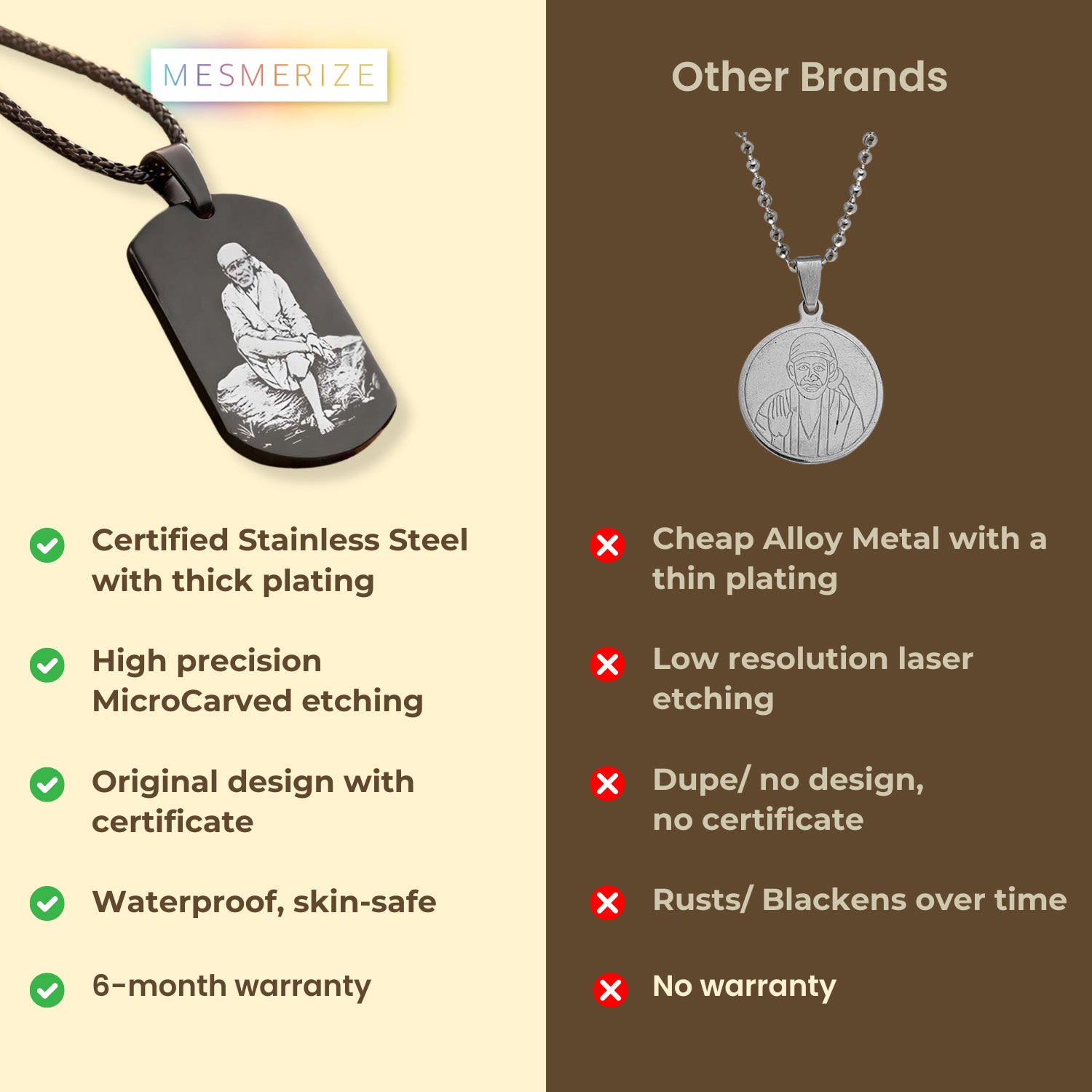 Divine Sai Baba Godform Tag Necklace Silver