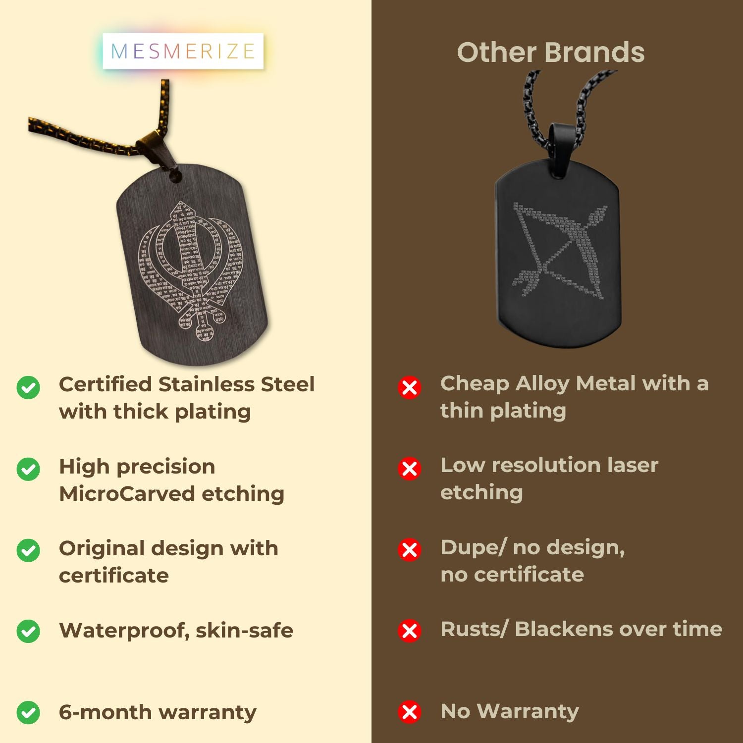 Khanda MicroCarved Tag Necklace Silver