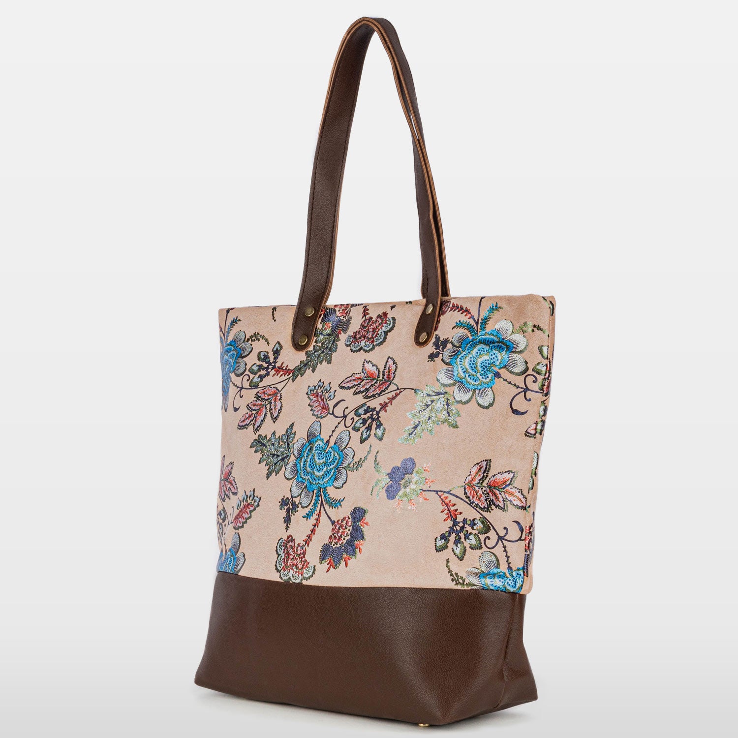 Beige FOIL PRINT SUEDE TOTE BAG