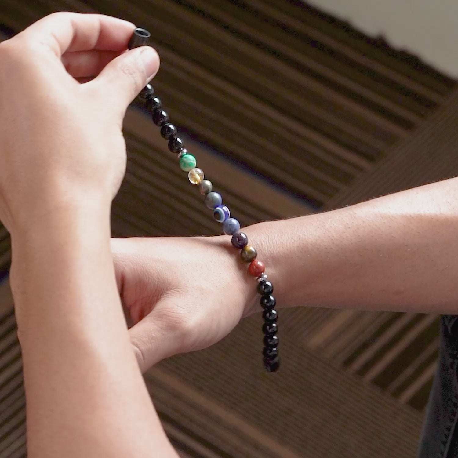 Personalised Knowledge Gloss Onyx And Lapis Lazuli Natural Stone Bracelet With Magsnap 2