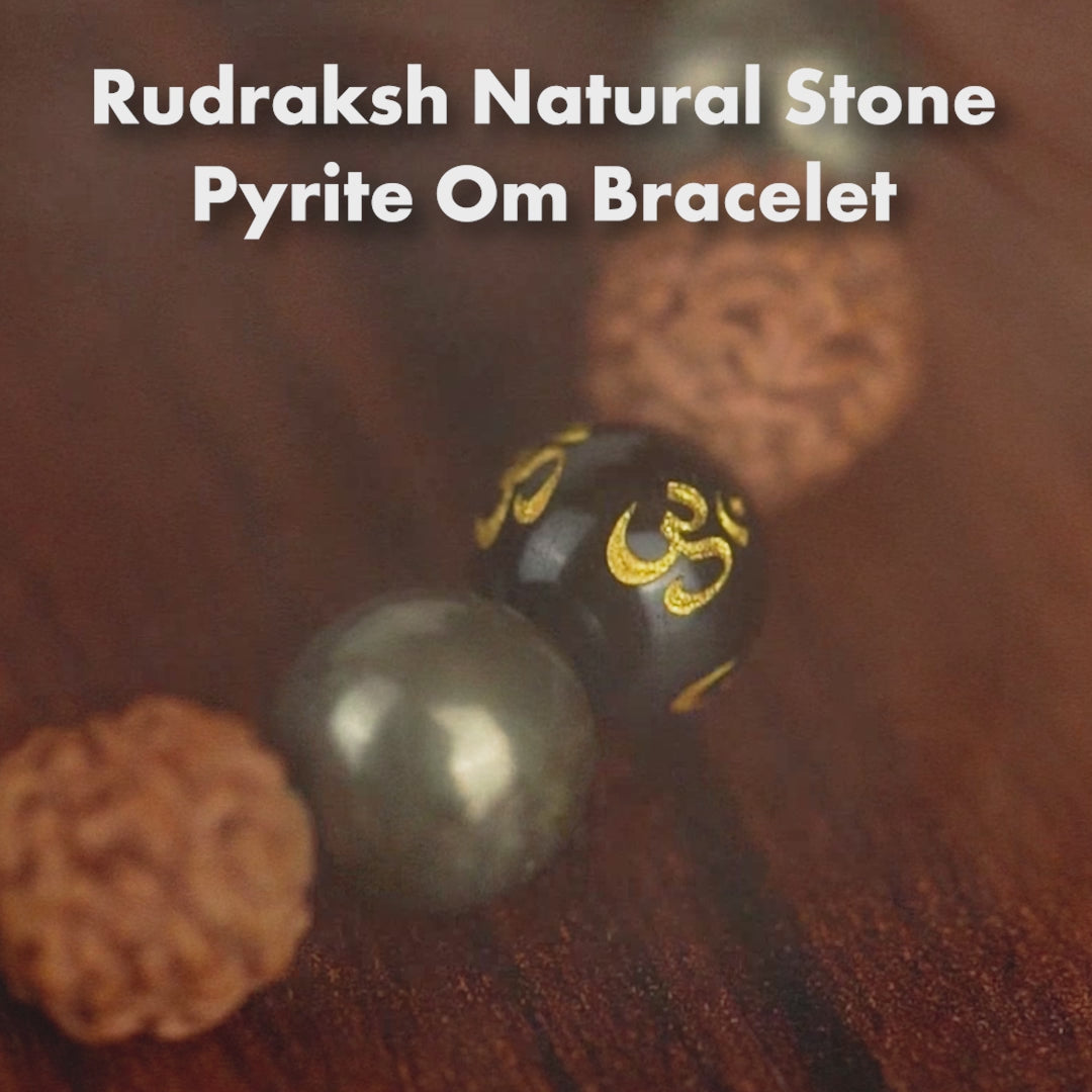 Natural Stone Jewellery Spiritual Rudraksh Natural Stone Pyrite Om Bracelet with Magsnap