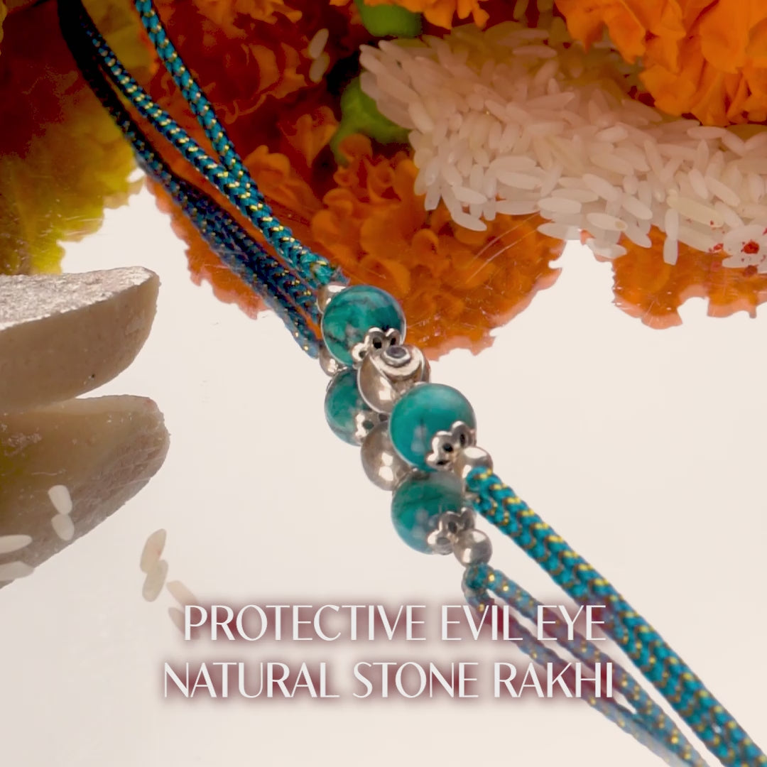 925 Sterling Silver Protective Evil Eye Natural Stone Rakhi