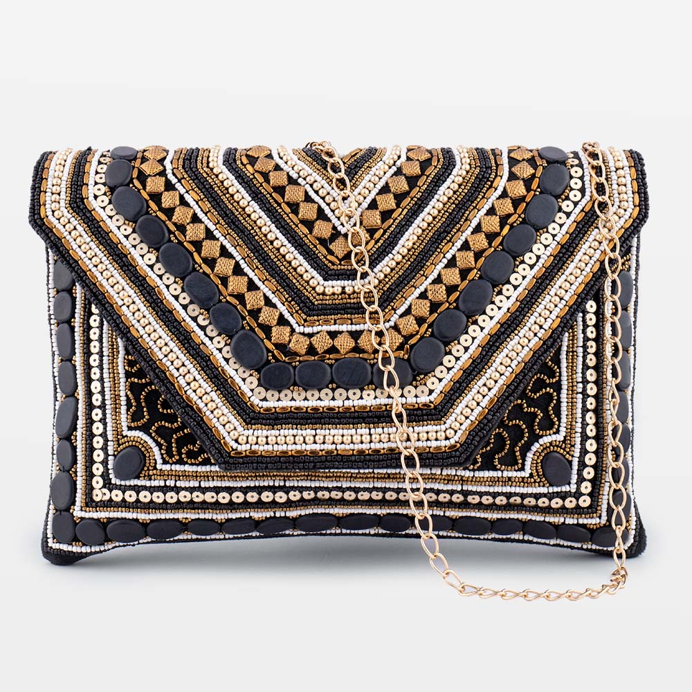 Boho Black Suede Hand Embellished Sling Bag  By Mesmerize India